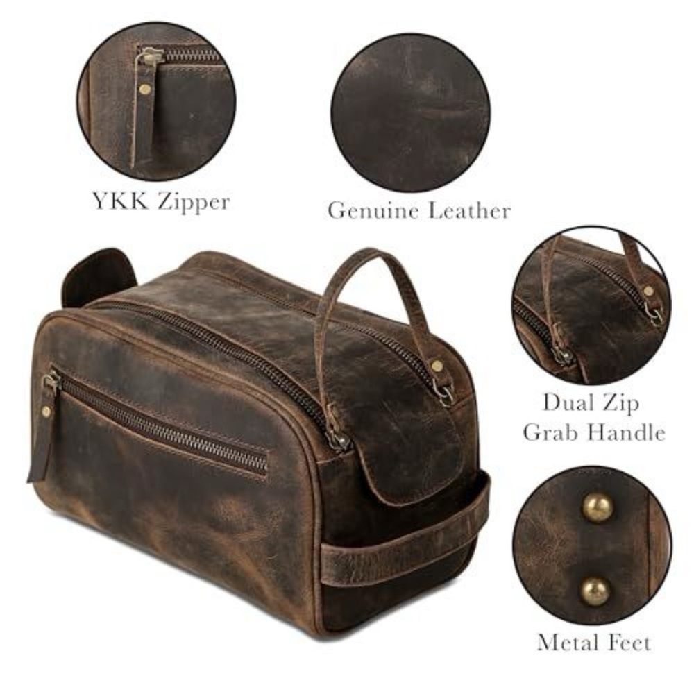 Brown Leather Dopp Kit for Men